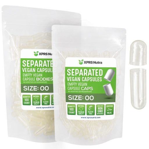 [BRSW2H36CEHBQYLG] XPRS Nutra Vegan Size 00 Separated Capsules - 100 Count Clear Premium Empty Capsules Separated in Bags - 00 Pills Empty for DIY Supplement Filling
