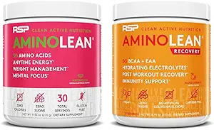 [BRSW2EAOOJYAEF3U] RSP NUTRITION AminoLean Pre Workout Energy (Watermelon 30 Servings) with AminoLean Recovery Post Workout Boost (Blood Orange 30 Servings)