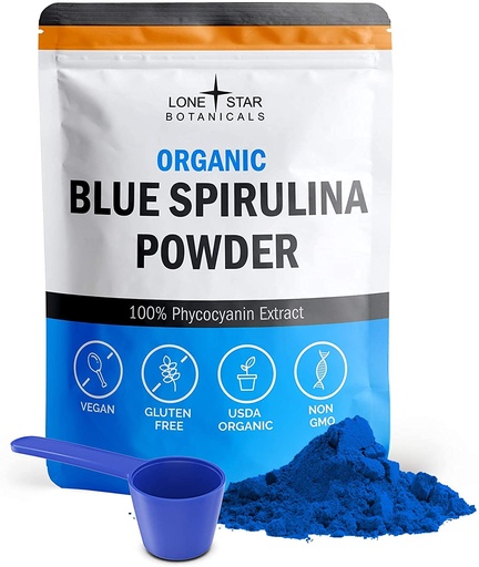 [BRSWYEA7OAGROH3A] Lone Star Botanicals Organic Blue Spirulina Powder - 100% Pure Blue-Green Algae, No Fishy Smell, Vegan Superfood for Smoothies & Drinks, Non GMO, Gluten-Free, Vegan