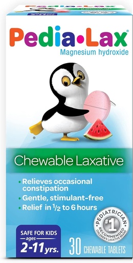 [BRSWIAAAAQGBGDLY] Pedia-Lax Laxative Chewable Tablets for Kids, Ages 2-11, Watermelon Flavor, 30 CT