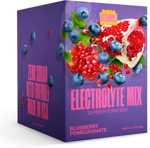 [BRSWKGQKOAGBUYLA] Dr. Price's Vitamins Electrolyte Mix Supplement Powder, 72 Trace Minerals, Potassium, Sodium, Electrolyte Replacement Keto Drink | Blueberry-Pomegranate 30 Packets | No Sugar, Keto, Vegan, Non-GMO