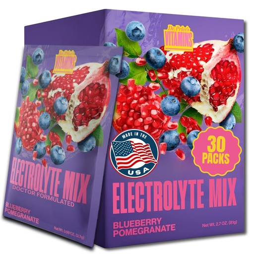 [BRSWKGQKOAGBUYLA] Dr. Price's Vitamins Electrolytes Powder Packets Blueberry Pomegranate 30pk | Sugar Free Hydration, Electrolyte Mix, Sodium, Potassium & 72+ Trace Minerals, Keto Friendly, Made in USA, Doctor-Formulated