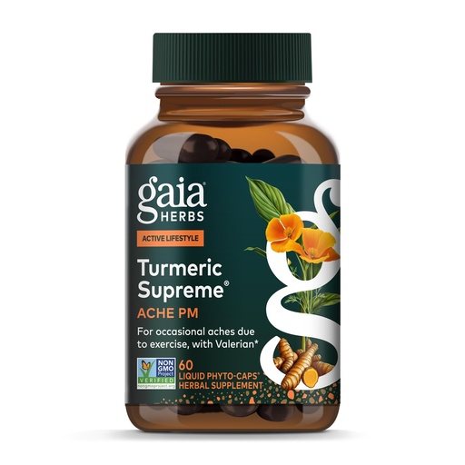 [BRSWIGY3DEORMALO] Gaia Herbs Turmeric Supreme Ache P.M. - Helps Provide Nighttime Comfort to Support More Restful Sleep* - with Turmeric Root, Valerian, California Poppy & More - 60 Liquid Phyto-Caps (20 Servings)
