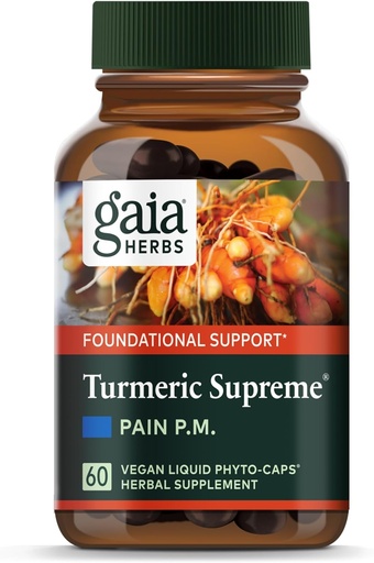[BRSWIGY3DEORMALO] Gaia Herbs Turmeric Supreme Discomfort P.M. - Palīdz nodrošināt nakts komfortu, lai atbalstītu vairāk mierīgs miegs - ar Tumeric Curcumin, Kava, Valerian, Drugfew - 60 Šķidrās Phyto-Capsules(30 dienu piegādes)