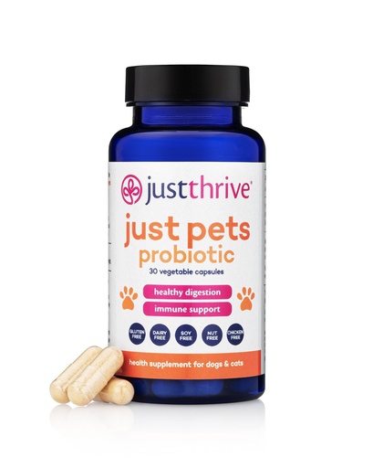 [BRSWYFAPOQCBQC3O] Just Thrive Just Pets Probiotic - Daily Digestive Probiotics for Dogs and Cats - 4 Billion CFUs Pet Probiotic, 30 Capsules