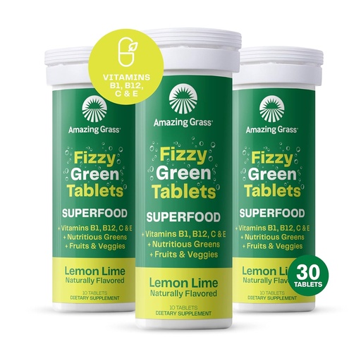 [BRSWGAYCA4ARSFLG] Amazing Grass Fizzy Green Tablets Superfood: Green Superfood Water Flavoring Tablet with Antioxidants & Alkalizing Greens, Lemon Lime, 10 Count (Pack of 3)