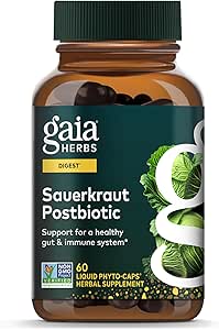 [BRSROGI2OIARGCDB] Gaia Herbs Sauerkraut Postbiotic - Natural Gut Health & Immune Support Supplement - Made with Fermented Sauerkraut - Free from Dairy, Soy & Gluten - 60 Vegan Capsules (30 Servings)