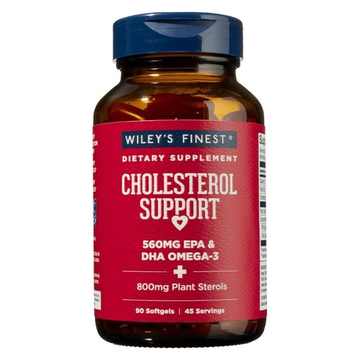 [BRSWIHIBOUCQMFTK] Wiley's Finest Wild Alaskan Fish Oil Cholesterol Support - Heart Health Supplement for Men and Women - 560mg Omega-3s - 90 Softgels (45 Servings)