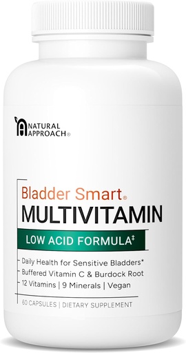 [BRSWYBT3ORYQ233J] Low-Acid Multivitamin for Sensitive Bladders | 12 Vitamins & 9 Minerals | Buffered Vitamin C & Burdock Root | USA Manufactured | 60 Capsules