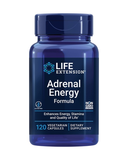 [BRSWICQLOB4G2ET6] Life Extension Adrenal Energy Formula, Helps inhibit the Effects of Stress, holy Basil, cordyceps, bacopa and ashwagandha, Gluten Free, Non-GMO, Vegetarian, 120 Capsules