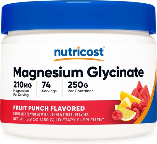 [BRSRMFI7BUCQO2D2] Nutricost Magnézium Glicinate Powder (Gyümölcs Punch, 250 Nagyi)