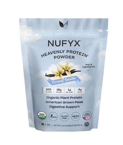 [BRSROBAHB4NRAD32] NUFYX® Family Owned Protein Powder, Organic Plant-Based, Made with 100% USA Grown Peas, 18g Protein for 100 Calories, Only 6 Ingredients, Digestive Support (Creamy Vanilla, 40 Scoops)