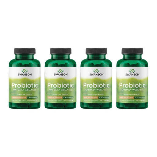 [BRSRMEIFOYORYYAU] Swanson Probiotic Digestive Health, 1 Billion CFU, 120 Caps, 4 Pk | A Digestive Health Supplement Delivering 1 Billion CFU per Capsule, a Natural Formula Supporting Bowel Regularity