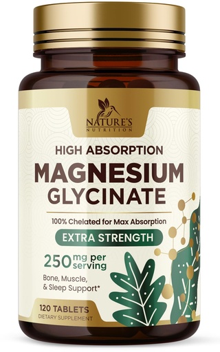 [BRSROAQLOEMBGFLV] Magnesium Glycinate 250mg Per Serving - 100% Chelated Magnesium Supplement - High Absorption Mag Glycinate Supports Sleep, Heart Health, Bone, & Muscles - Gluten Free, Vegan, USA Bottled - 120 Tablets