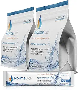 [BRSW2FAPAEJWMG3B] NormaLyte Oral Rehydration Salts-2 Pouches - 60 Sticks (Yields 500mL per Pack)-Pure| Energy Supplements, Potassium Supplement, Dehydration Recovery and Quick Absorption