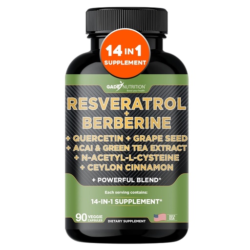 [BRSRO2YDDEBA2CYV] Gade Nutrition Resveratrol Berberine Quercetin Grape Seed Extract Green Tea Extract N-Acetyl Cysteine - 14 in 1 Complex Supplement for Women & Men with Potent Antioxidants - Made in USA