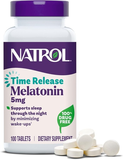 [BRSWKEYFAJ5BU2DK] Natrol Melatonin 5 mg Time Release, Dietní dodatek k minimalizovat Wake Ups, noční spánková pomoc, 100 tablet, až 100 den dodávky