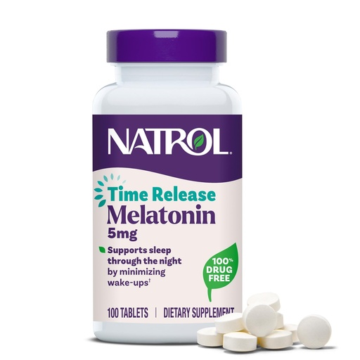 [BRSWKEYFAJ5BU2DK] Natrol Melatonin 5 mg Time Release, Nighttime Sleep Aid, 100 Tablets | Dietary Supplement to Minimize Wake Ups, 100% Drug-Free, Non-Habit Forming, For Occasional Sleeplessness, 100 Day Supply