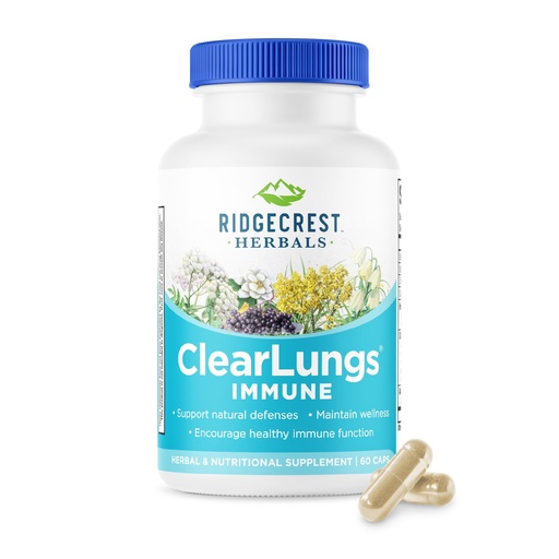 [BRSWIEYIBADAOHTO] RidgeCrest Herbals ClearLungs Immune, Lung Support Supplement with Elderberry, Zinc, Vitamin C, Vitamin A, Olive Leaf, Mullein, Lung Wellness Formula for Respiratory Health (60 Vegan Caps, 30 Serv)