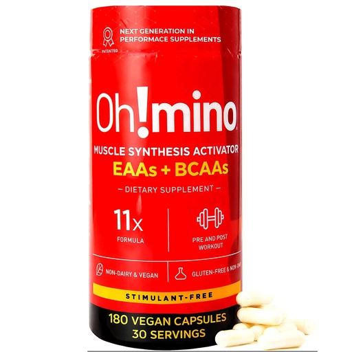 [BRSWGFIRPMPW2DLB] Oh!mino Essential Amino Acids Supplement, Stimulant-Free Capsules, All 9 EAAs, BCAAs, The Perfect Amino for Workouts, Amino Energy, and to Build Muscle, and Recover Faster