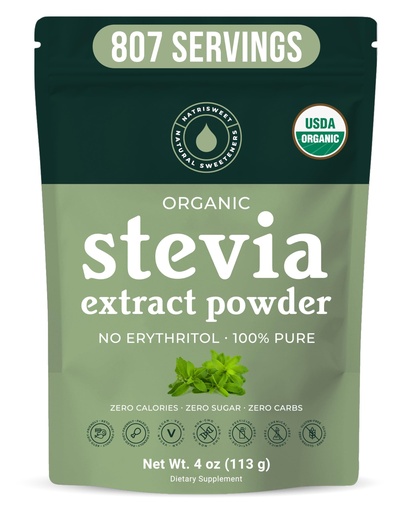 [BRSWKHD6AUIAEHDA] Organic Stevia Powder, 100% Pure Stevia Sweetener Powder, 4 oz, Low Glycemic Sugar Alternative, Powdered Sweetener for Baking and Beverages, 800+ Servings (113 g)