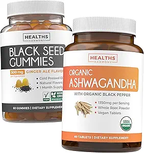 [BRSRAHQHB4HQG2DL] Black Seed Oil Gummies & Ashwagandha (1-Month Supply) - Vital Calm Fusion Bundle - Black Seed Oil Gummies Ginger Ale Flavor Cold-Pressed Nigella Sativa & Organic Ashwaganda Natural Adrenal Support