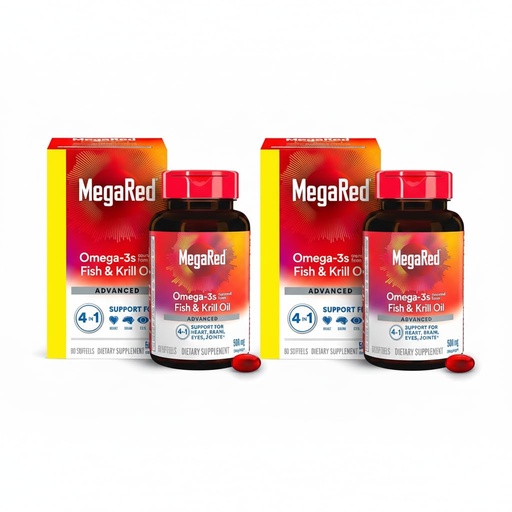 [BRSWGFAKBV4AKAAZ] MegaRed Advanced 4-in-1 2X Concentrated 500mg Omega-3 Fish Oil & Antarctic Krill Oil with Fatty Acid, EPA/DHA Supports Heart, Brain, Joints, Eye Health 80 Count Softgels (2 Pack)