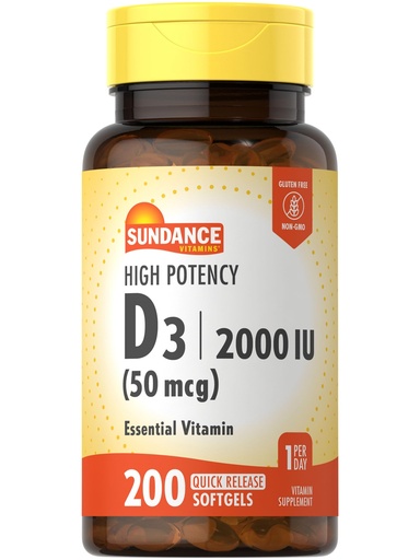 [BRSWYCYCA4IR6C3H] Sundance High Potency D3 2000 IU | 200 Quick Release Softgels | Essential Vitamin Formula | Non-GMO and Gluten Free Supplement