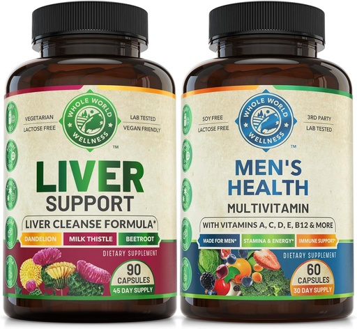 [BRSROC36CB7BQCA4] Liver Cleanse Detox Repair Formula & Mens Daily Multivitamins Bundle (One Bottle Each). Collectively Supports Liver Health, Holistic Wellness, Boosted Energy, Stamina & Performance. USA Made.
