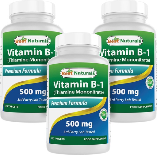 [BRSW2AQPA56WG2DP] Best Naturals Vitamin B1 as Thiamine Mononitrate 500 mg 120 Tablets (120 Count (Pack of 3))