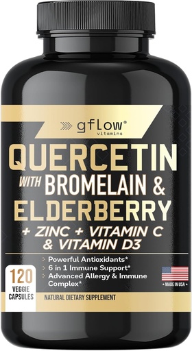 [BRSW2AYBCIPWO2TV] Quercetin med Bromelain Zinc vitamin C-vitamin D-lderberry - 120 Veggie kapsler, ikke-GMO, Glutenfri | Immunstøtte Supplement | laget i USA | 2 måneders forsyning