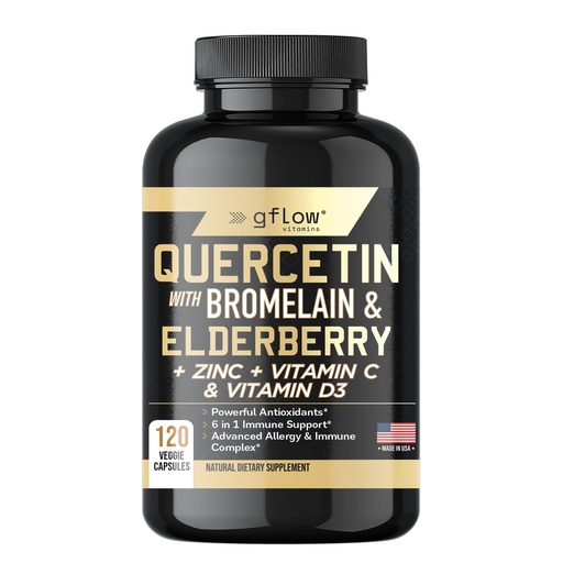 [BRSW2AYBCIPWO2TV] gflow vitamins Quercetin with Bromelain Zinc Vitamin C Vitamin D Elderberry - 120 Veggie Capsules, Non-GMO, Gluten-Free | Immune Support Supplement | Made in USA | 2 Months Supply