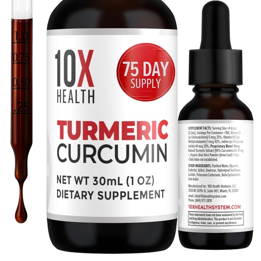 [BRSRAGQQBYNQGYLD] 10X Health Turmeric Curcumin Supplement with Vitamin D3 & B12-30mL High Absorption Turmeric Supplement for Joint Supplements for Women, Immunity & Heart Health - Curcuma, Curcumin Supplements