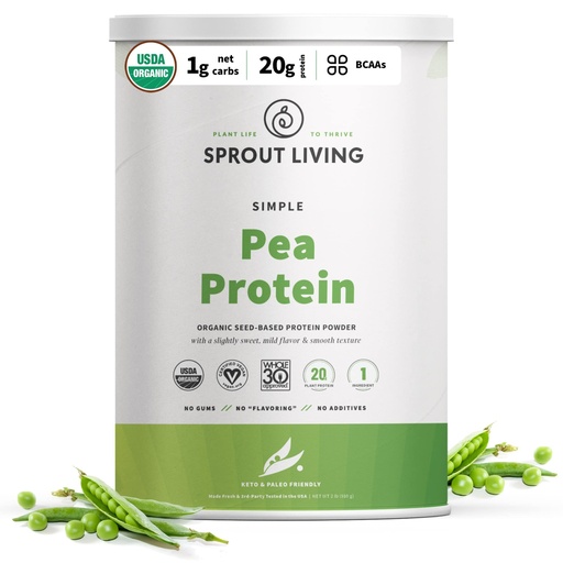 [BRSRMHAHDMBGOG36] Sprout Living Organic Pea Protein Powder, Unflavored, 20 Grams of Plant Based Organic Protein Powder Without Artificial Sweeteners, Non Dairy, Non-GMO, Vegan, Gluten Free (2 Pound, 38 Servings)