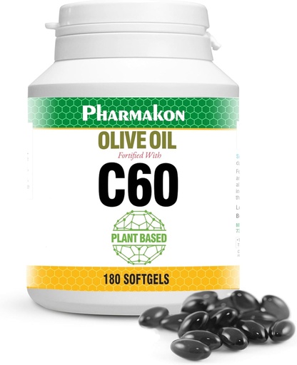 [BRSROEA3CMOWCHQ6] C60 Enriched Olive Oil Capsules, Plant Based. (180 Count)