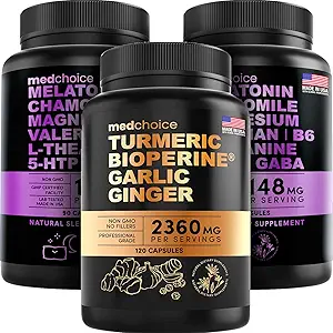 [BRSROGAFCV7Q2EIY] MEDCHOICE Turmeric & Ginger (120ct) and Sleep Melatonin (180ct) Supplement Bundle - Wellness Duo for Joint, Digestion, Sleep, & Immune Support - Vegan, Non-GMO, Gluten-Free