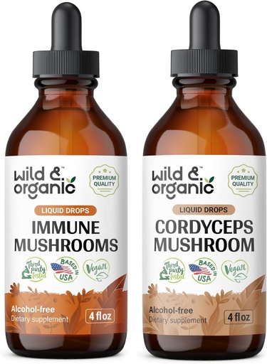[BRSRAGL5AABQEGQ2] Wild & Organic Immune Mushroom Tincture 4 fl oz & Cordyceps Tincture 4 fl oz
