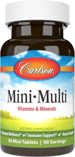 [BRSWECQ2BYCBME36] Carlson - Mini-Multi, Vitamiineja & Minerals, Immuno Support & Heart Health, Optimal Wellness, 90 mini tablettia.