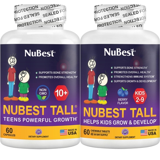 [BRSW2EAHAUCA2CTL] NuBest Bundle Tall 10+ 60 Capsules Tall Kids 60 Chewable Tablets | Height Growth Support for Kids & Teens | Calcium, Vitamins D3 K2, Collagen & Herbs
