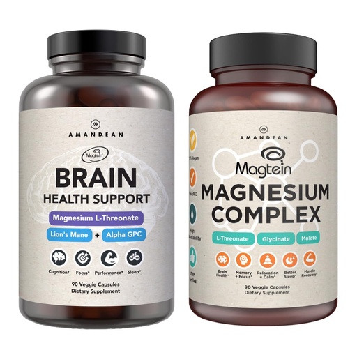 [BRSRACT3OYJWM3LF] AMANDEAN Premium Brain & Magnesium Bundle: High-Absorption Magnesium L-Threonate, Glycinate & Malate, USA-Grown Organic Lion’s Mane 6:1 Extract, and Alpha-GPC. Supports cognitive health, focus & sleep