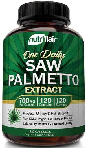 [BRSRAYIPBUIRUHIU] NutriFlair Saw Palmetto Extract 750mg, 120 Capsules - Natural Prostate Supplement & Berry Health Support - Helps Block DHT to Prevent Hair Loss and Helps Reduce Frequent Urination, for Women and Men