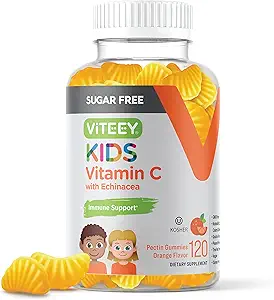 [BRSRMA35CIOWG232] Viteey Kids Vitamin C Gummies 75mg, with Echinacea - Sugar Free - Immune Support for Kids, Toddlers, & Teens - Vegan, Gelatin Free, Gluten Free, GMO Free - Tasty Orange Flavored Immunity Gummy