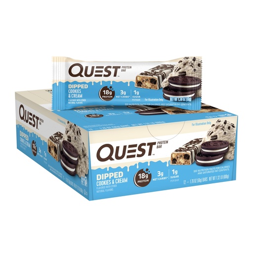[BRSRMAAQCANGGYLG] Quest Nutrition Dipped Chocolate Cookies & Cream Protein Bars, High Protein, Low Carb, Gluten Free, Keto Friendly, 12 Count