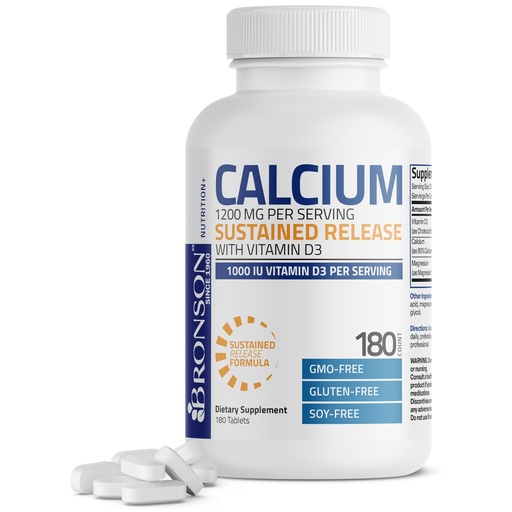 [BRSRAED7O4NBSAIU] Bronson Calcium 1200 mg Sustained Release + Vitamin D3 1000 IU, 180 Tablets