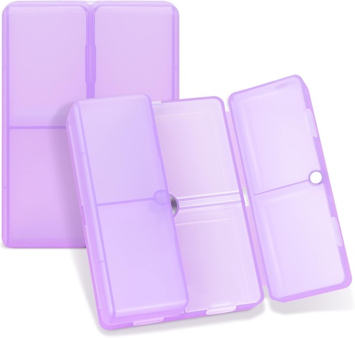 [BRSRMGQHPN7AKDYY] FYY Daily Pill Organizer, 7 Compartments Portable Pill Case Travel Pill Organizer,[Folding Design] Pill Box for Purse Pocket to Hold Vitamins,Cod Liver Oil,Supplements and Medication-Clear Purple