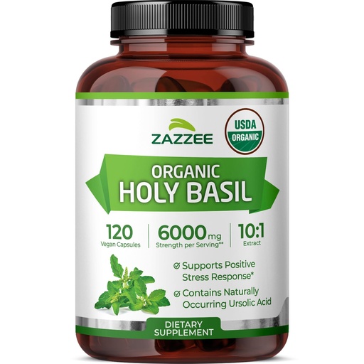 [BRSW2FIHCMHBOF3D] Zazzee USDA Organic Holy Basil 10:1 Extract, 120 Vegan Capsules, 4 Month Supply, Tulsi Extract, Ursolic Acid, Ocimum Tenuiflorum, Antioxidant & Stress Support, All-Natural, Non-GMO, Made in the USA