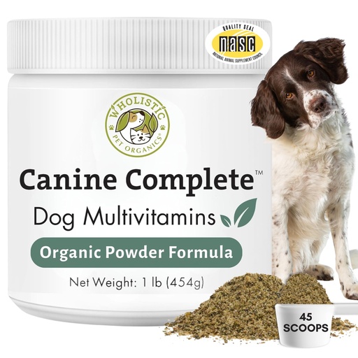 [BRSWIYL5A4NQKC3G] Wholistic Pet Organics Canine Complete - Dog Multivitamin Powder - 1 Lb - Daily Dog Vitamins and Supplements for Homemade Food - Immune System, Skin, Coat & Overall Health - All Breeds - 45 Scoops