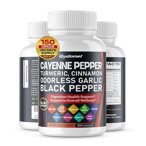 [BRSRAZT4O4BA2A35] Cayenne Pepper Turmeric Odorless Garlic Cinnamon Fenugreek Citrus Bergamot Artichoke Blueberry Green Tea Black Pepper -150 Capsules