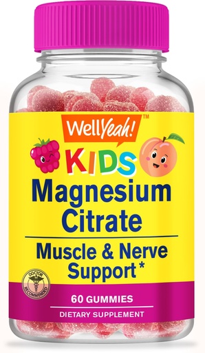 [BRSW2CQLCB6RUYL4] WellYeah Magnesium Citrate Gummies for Kids - Chewable Stress Relief Supplement for Children - Natural Calm, Mood Support, Non-GMO, Gluten Free - Natural Sourced Flavors - 60 Gummies