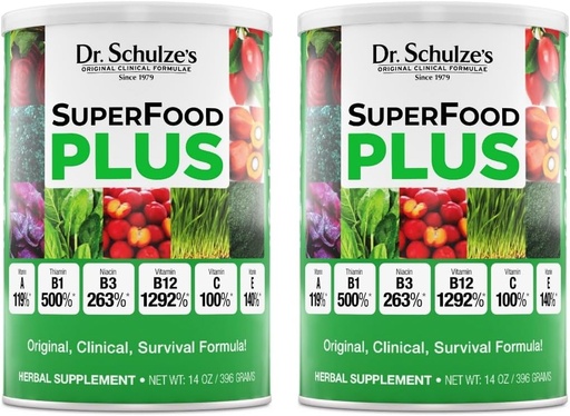 [BRSRA2Q2OENG23Y2] Dr. Schulzes SuperFood Plus | Vitamin och Mineral Herbal Concentrate | Daglig näring | Glutenfri och icke-GMO | Vegan | 14 Ounce Powder | 2-Pack